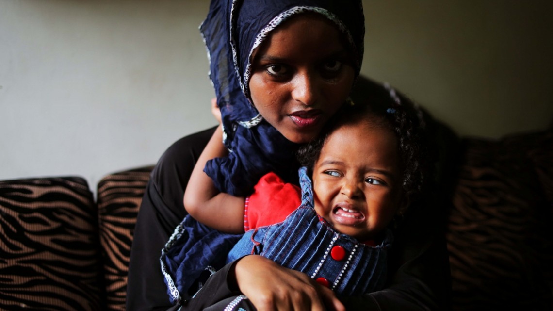 Kenya | Somali child actress Sirad Shiine with her aunt in Nairobi. DJG 2012.